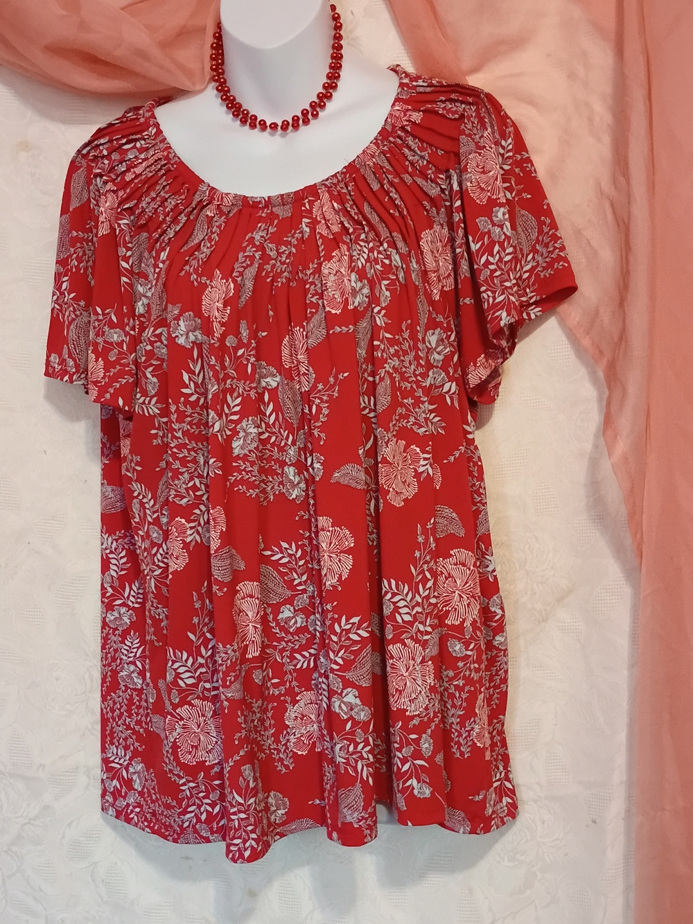 Style & Co. Ladies Red Floral Peasant Blouse Sz 2X